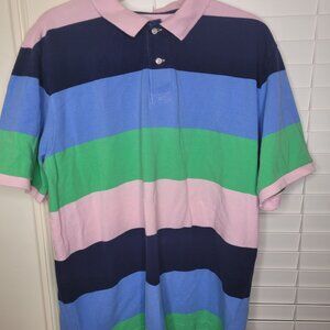 American Living Mens Polo Shirt XL Striped Pink/Green/Blue/Navy 100% Cotton Shor